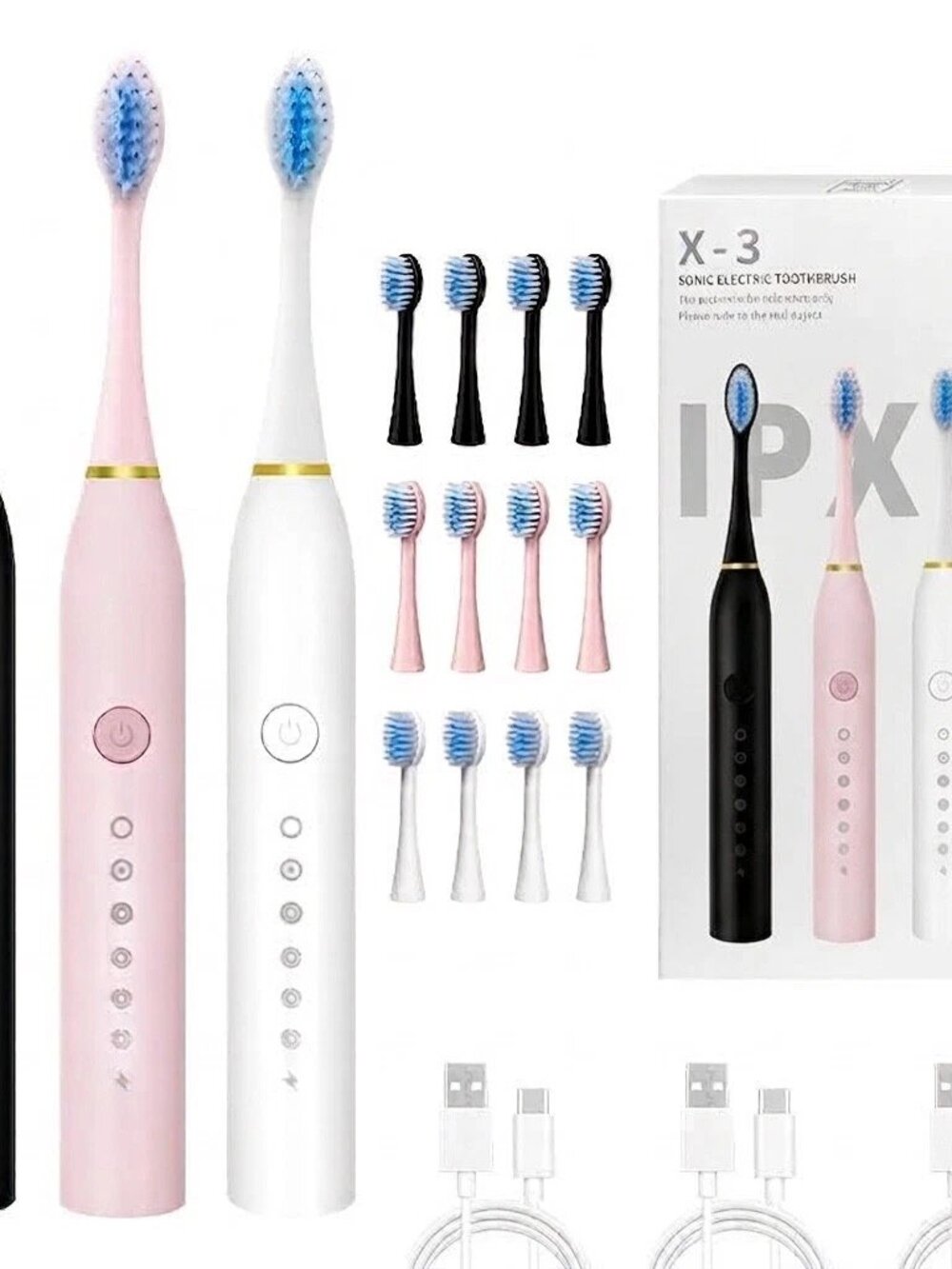 Sonic Electric Toothbrush IPX7 Waterproof USB C Rechargeable DuPont Bristles NEW